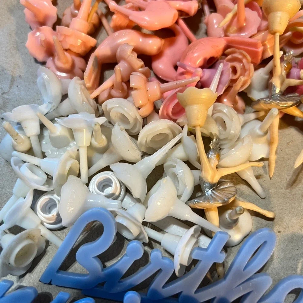 Vintage Mixed Lot Plastic Cake Toppers Numbers Ballerinas Flamingos Multi Color